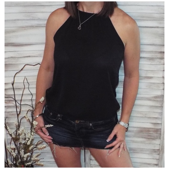 Multi Keyhole Chiffon Halter Tank Black 1018 - Picture 2 of 7